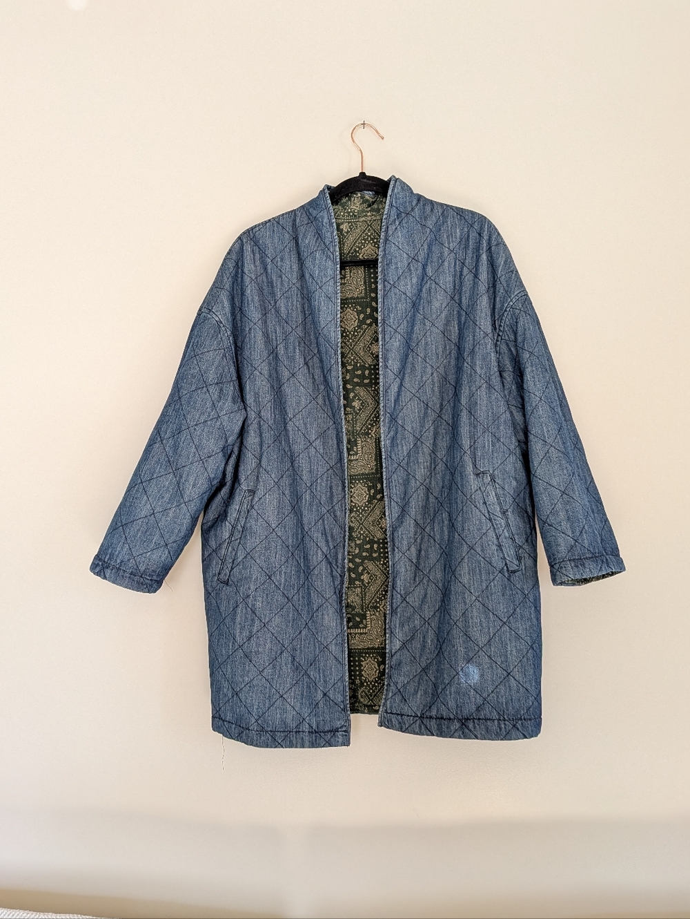 Reversible Denim Paisley Quilted Blanket Coat - Picture 4 of 8